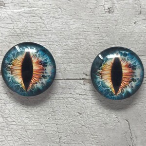 Cabochons en oeil de verre bleus et orange de 6 mm à 40 mm yeux de dragon chat renard serpent reptile iris (045)