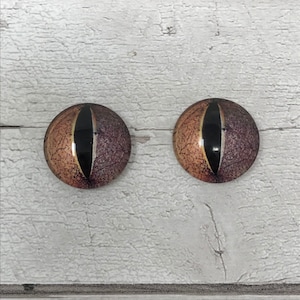 Cabochões de olho de vidro marrom em tamanhos de 6 mm a 20 mm olhos de dragão peixe réptil lagarto íris (392)