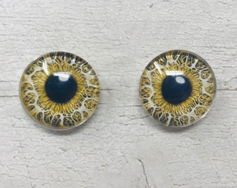 Gelbe Glasaugencabochons in den Größen 6 mm bis 40 mm menschliche Augen Monster iris Frosch Schlange Boa Fantasiewesen Tieraugen (070)