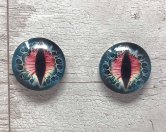 Pair of Blue and red glass eye cabochons in sizes 6mm to 40mm dragon eyes cat snake iris reptile (041)