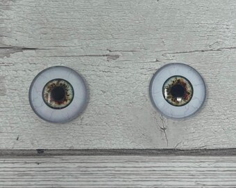 Pair of realistic brown human glass eye cabochons in sizes 6mm to 20mm realistic eyes round pupil  (630)