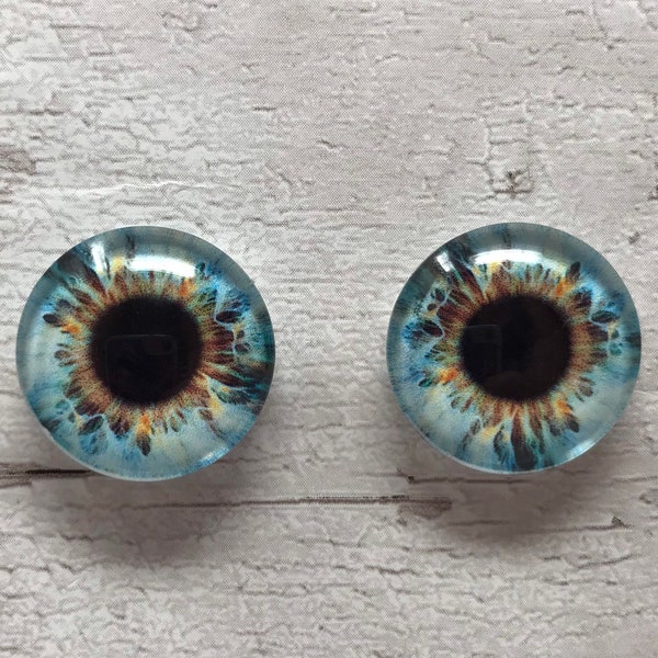 Blue and brown glass eye cabochons in sizes 6mm to 40mm dragon eyes cat iris (359)