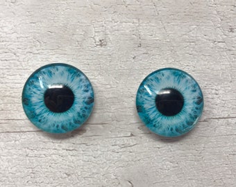 Pair of realistic blue glass eye cabochons in sizes 6mm to 20mm realistic dragon eyes cat iris (352)