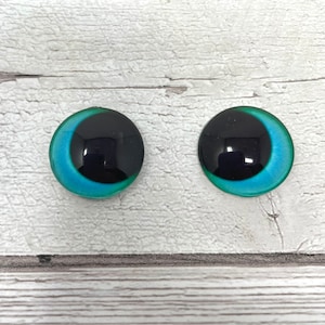 Blue/green glass eye cabochons in sizes 8mm to 20mm animal eyes dragon eyes large pupils fantasy (471)