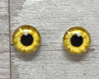 Cabujones de ojos de vidrio amarillo en tamaños de 8 mm a 40 mm ojos de búho, pupila de iris humano, ojos de murciélago (125)
