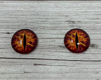 Orange red glass eye cabochons in sizes 6mm to 40mm dragon eyes cat iris (547)