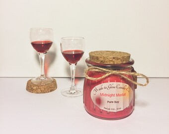 Midnight Merlot - Merlot Scented Soy Candle - Home Made Pure Soy Wax - 9.8-10oz - Handpoured All Natural - Black Merlot Frangrance Oil