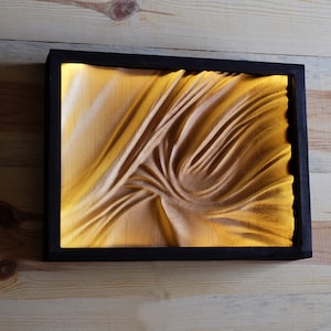 LED Wood Carving Wall Decor: Flowing Liquid Wood Sculpture