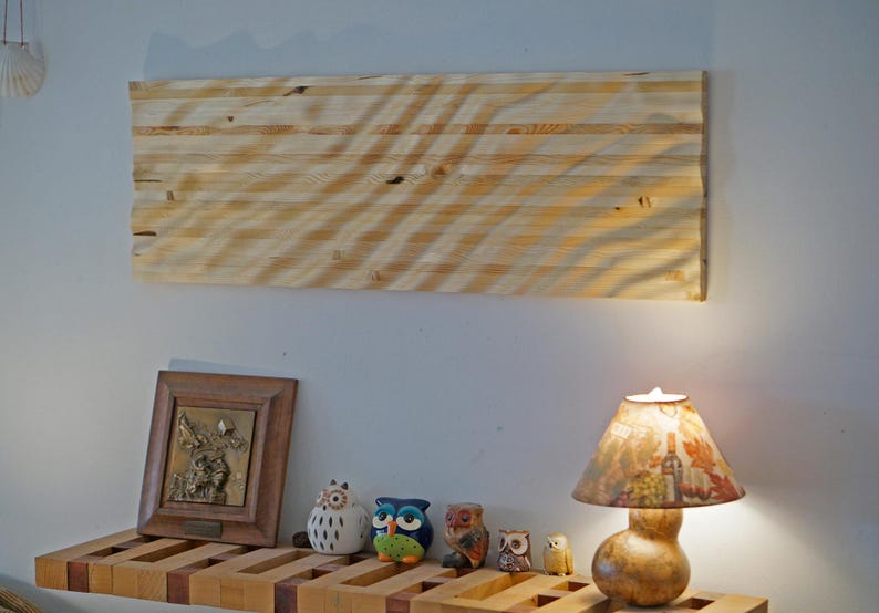 Reclaimed Pallet Wood Wave Art: Rustic Wall Decor (12x35 in) image 11