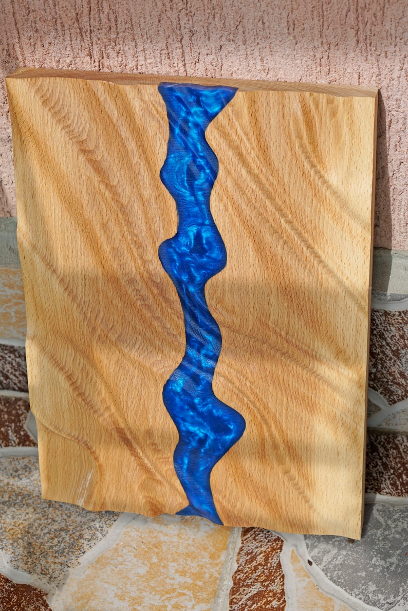 Blauer Fluss Holz Bas Relief Skulptur für Wand Dekor, moderne Holz Wand Kunst, freie Form Holzschnitzerei, Epoxy Fluss, Epoxy Kunst Bild 8