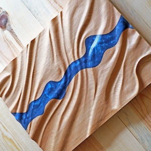 Blue river wooden wall art and home décor, resin crafts, epoxy modern wood wall accent, free shape wood carving, epoxy river, resin art