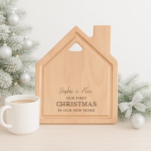 Custom House-Shaped Wooden Chopping Board: First Christmas Gift for Newlyweds, Homeowners & Family