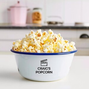 Tigela de pipoca esmaltada personalizada: tigela de lanche retrô para noite de cinema