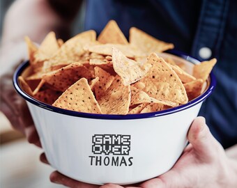 Gepersonaliseerde geëmailleerde snackschaal | Gegraveerd gamercadeau