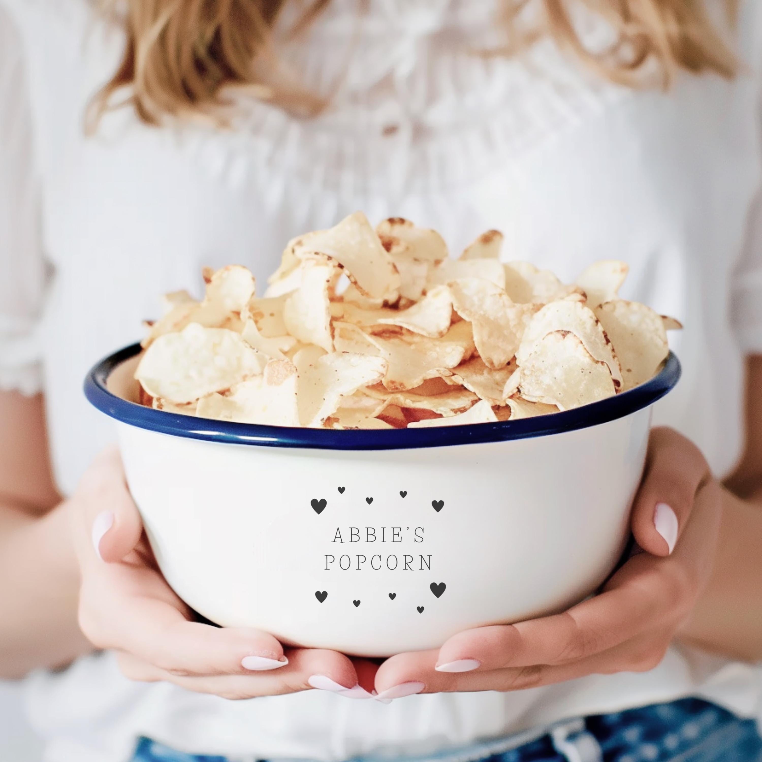 Personalized Enamel Snack Bowl: Engraved Gift for Kids, Picnics, Movie Nights & Camping