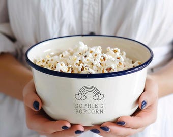 Personalized Enamel Snack Bowl | Engraved Rainbow Design