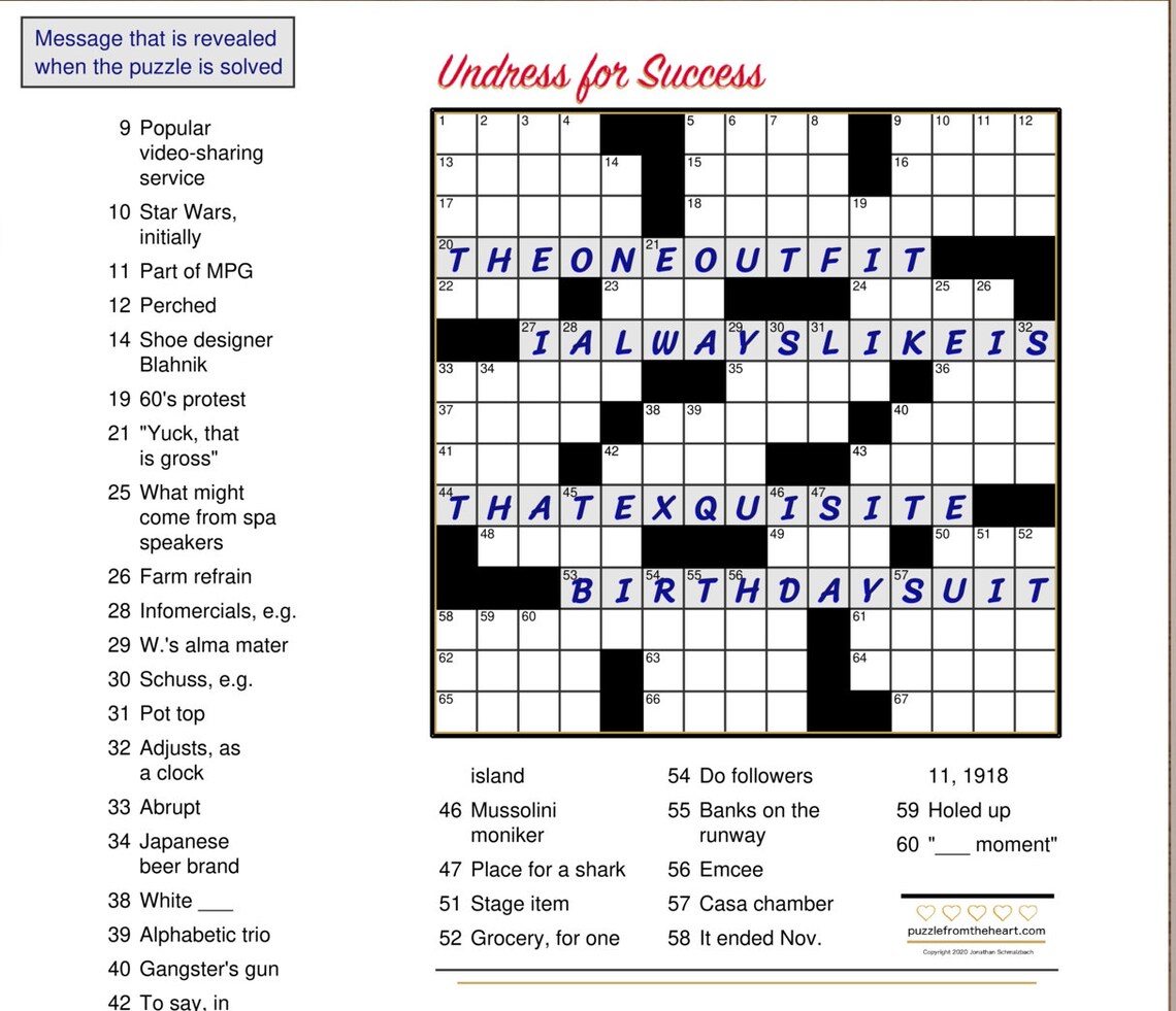 Crossword Puzzle Card For Lovers For Boyfriend Girlfriend Etsy
