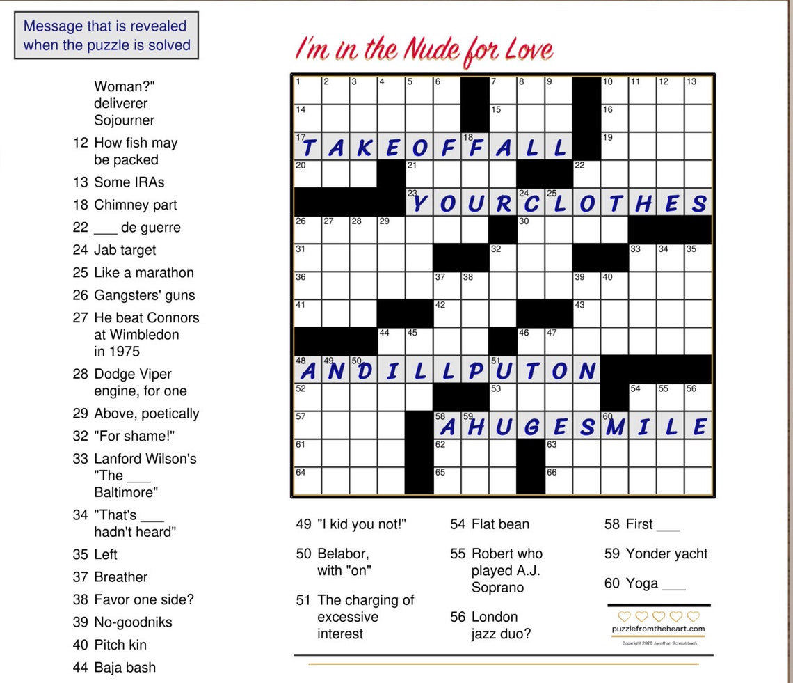 Crossword Puzzle Card For Lovers For Boyfriend Girlfriend Etsy