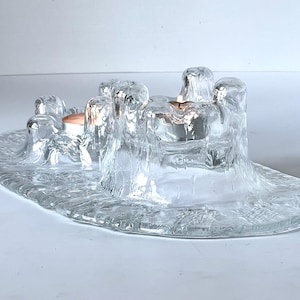 Vintage MUURLA glass volcano candle holder for 2 normal tea lights. Finnish art glass light design by Pertti Kallioinen. Finland, 1970-1980s