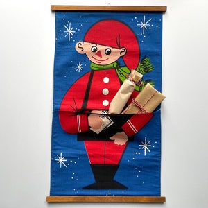 Vintage pocket wall hanging for Christmas letters or surprise gifts Printed cotton Christmas decoration Danish Gnome wall decoration. image 1