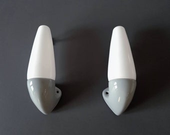 Set of 2 Stig Carlsson 6035 IFÖ grey wall lamps in glass and porcelain. High quality. Swedish design Midcentury vintage sconces