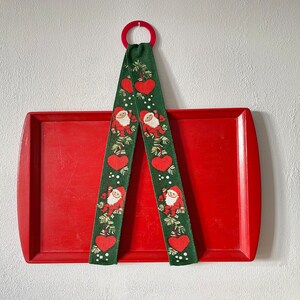Santa & hearts - Printed vintage tray holder 60s or 70s scandinavian, Sweden Trayholder. Burlap fabric
