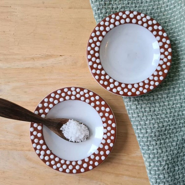 ZEUTHEN Danish vintage ceramic small bowls - Raised Polka Dot Redware Pottery from Denmark - Vintage Scandinavian / nordic design.