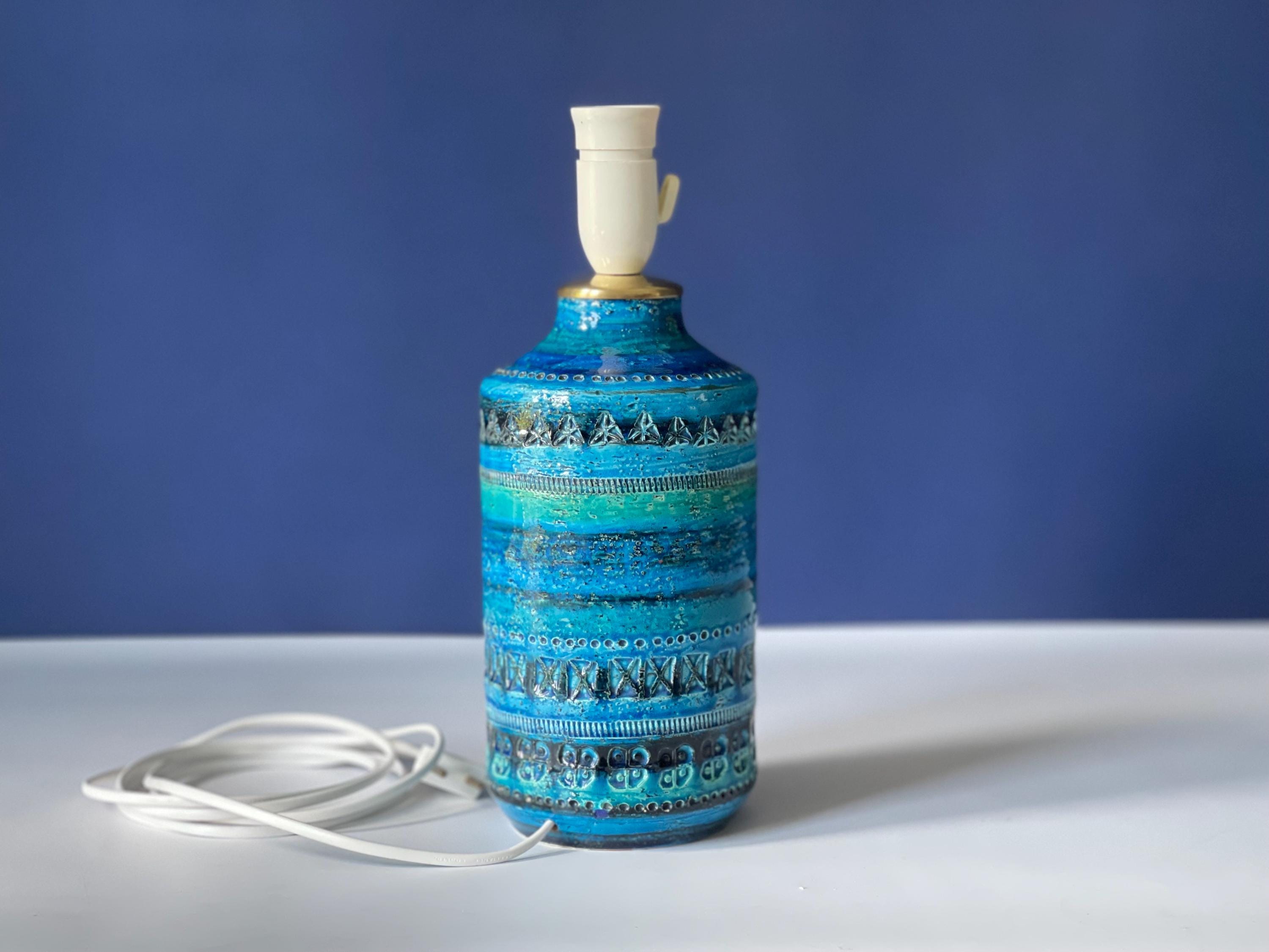 Bitossi Table Lamp. Rimini Blue Decor With Brass Top. Eu, Us, Uk