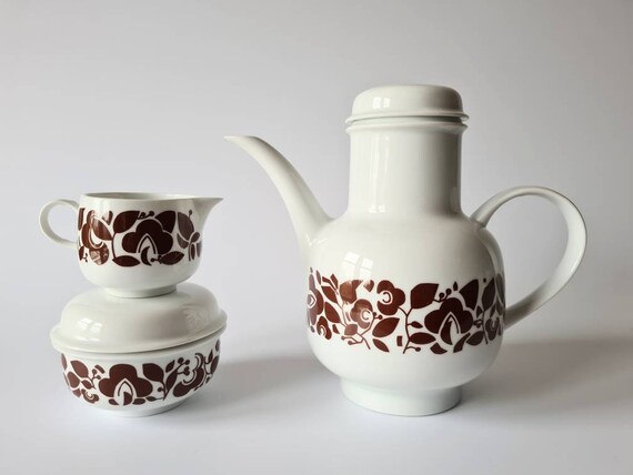 Melitta Vintage 1970s Set. Teapot & Sugar Creamer Set. Brown 