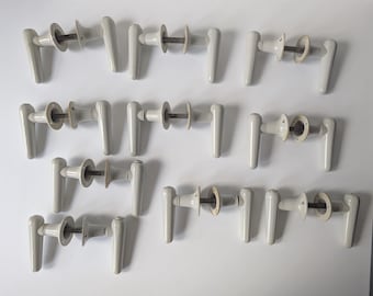 Set of 10 vintage door handle knobs. Light gray plastic houseware. Danish design handles for doors 60s 70s retro style Torpedo door handles