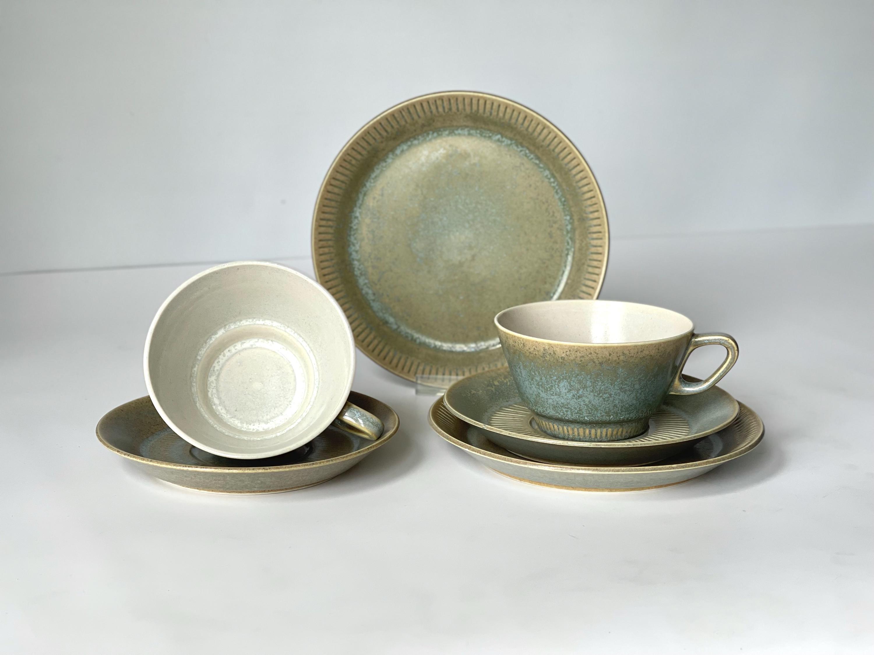 2 X Large Tea Cup Trio NØDDEBO by Knabstrup, Denmark. Unique Art
