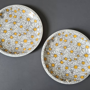 2 x lunch 70s vintage plates &quot;Margueriter&quot; - design Marguerite Walfridson for IKEA. Swedish flower . Modern Scandinavian Design