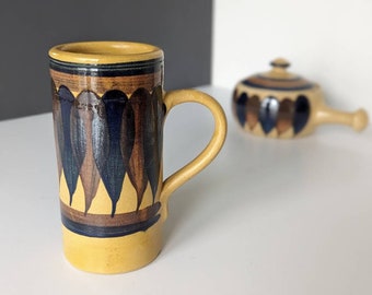 Danish &quot;LILLERØD&quot; tall mug with handle  - Hand painted handmade table setting. 60s design. Retro pottery from Scandinavia.