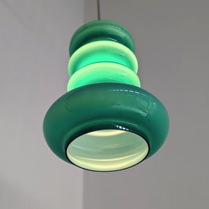 Flygsfors Zweden verbazingwekkende turquoise glazen opaline hanglamp verlicht het moderne Scandinavische midden van de eeuw. MCM Glazen hanger HEMI nr. 550 afbeelding 5