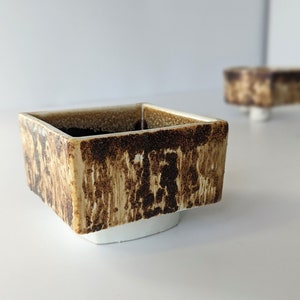 Square YAMASAN ceramic Ikebana flower vase / bowl. Beautiful Japanese pottery with stunning glaze. Mid century modern Japanese pottery.