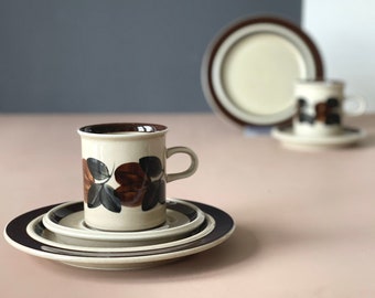 Coffee trio - Arabia - Ruija Troubadour - Cup, saucer and plate. Raija Uosikkinen and Ulla Procope in 1975. Handpainted decor. LIGHT
