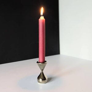 Vintage ASMUSSEN single drop candle holder. Made in Denmark. Shiny metal. Vintage Scandinavian, mid century modern.