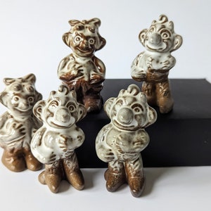 5 Danish 50s Trolls designed by Marianne Starck for Michael Andersen Pottery. Bornholm Krolle Bolle. Made in Denmark. Stoneware. Collectible