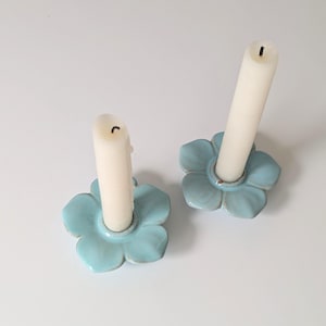 PALSHUS Denmark. Blue flower candleholders: Set of 2. Vintage Stoneware. Handmade Danish design by Annelise & Per Linnemann-Schmidt 1960s