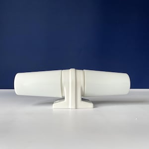 Double shaded sconce 6060 by Sigvard Bernadotte IFÖ. White porcelain and glass shades. High quality. Swedish design midcentury sconce.