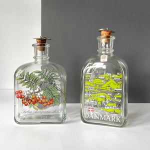 2 X Holmegaard liquor glass bottle 1996 & &quot;Danmark&quot;. Design by Michael Bang and Jette Frölich. Scandinavian vintage collectible