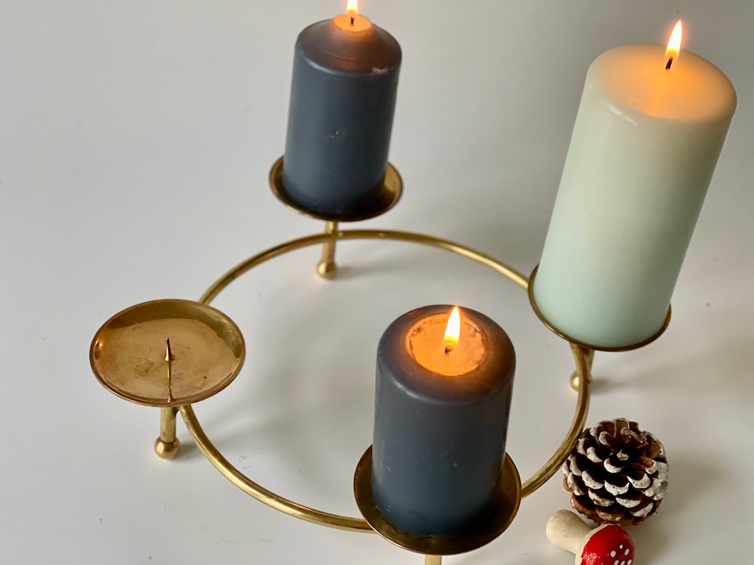 Vintage Brass Advent Candle Holder. Strict Design on Ring. Etsy