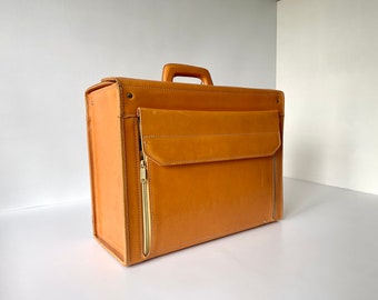 Vintage 70er Jahre Arzttasche, Vollrindleder Koffer/Aktentasche, Echt-Leder Tasche, Franzen Pilotenkoffer mit Zahlenschloss