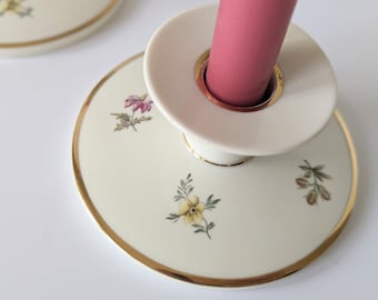 2 Royal Copenhagen "Frisjenborg" candle holders. Danish floral rococo tableware series in production from 1908-1968. Flower porcelain