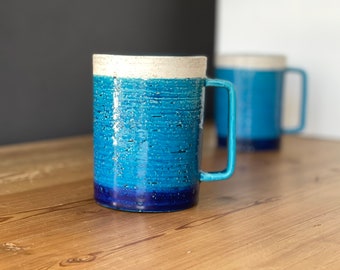 Bitossi mug - ultramarine, turquoise and white - Collectors item - vintage piece - ceramic with glaze - large mug.