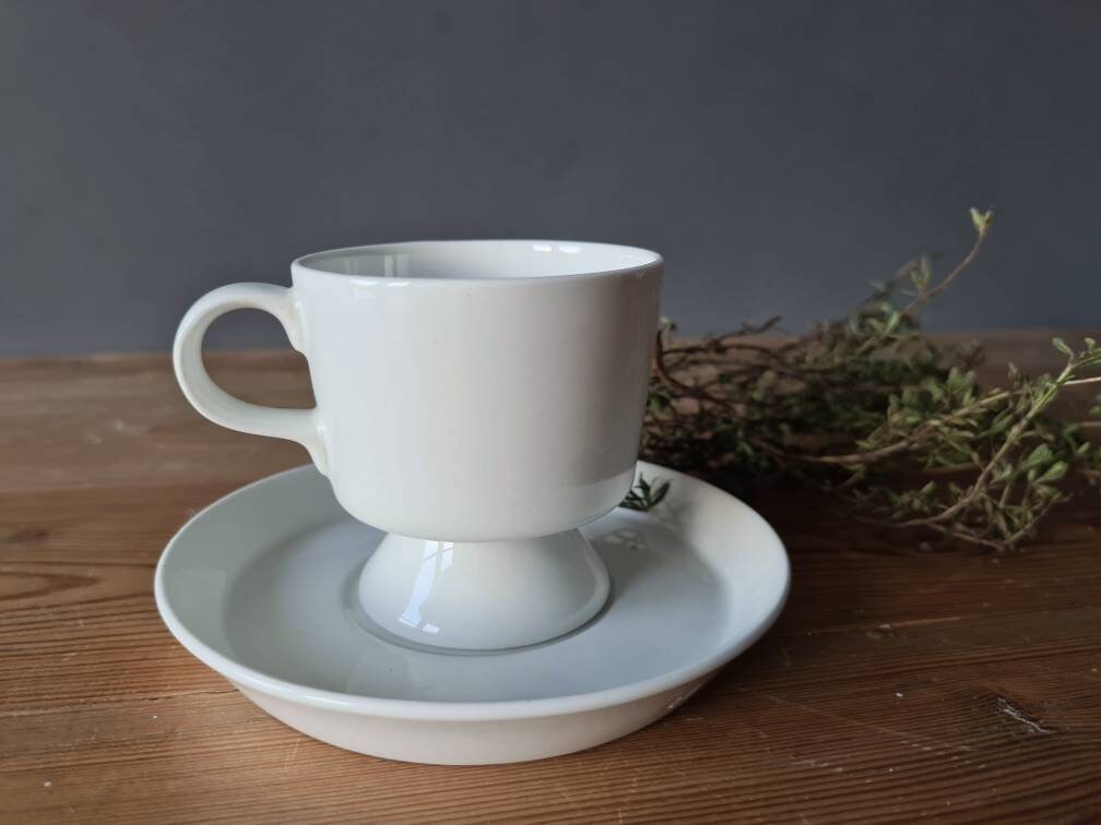 Arabia 60s Kaj Franck Cup & Saucer. White Footed Cup With Saucer