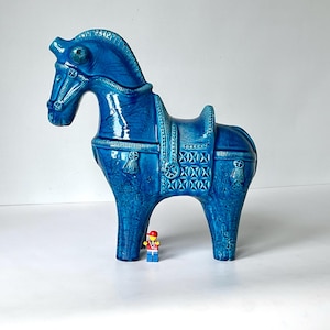 XL Bitossi 12.6&quot; blue horse! Aldo Londi, Italy 1960s. Rimini blue figurine. Italian mid century. Amazing gem with flaws.