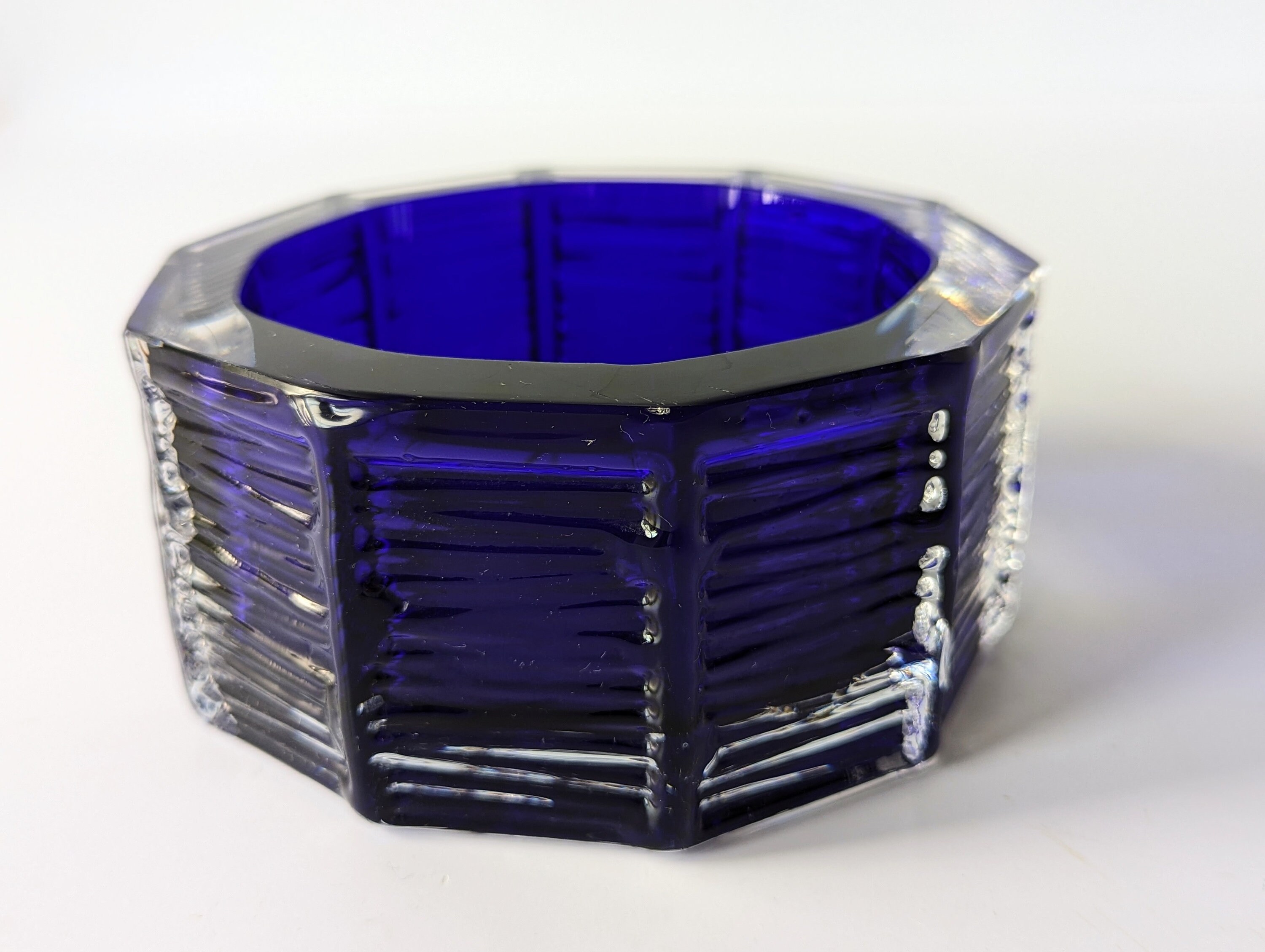 1970s Thick Glass Bowl - Layered Blue & Clear Bowl / Ashtray. Decagon ...
