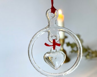 Scandinavian heart ornament in glass. Window ornament. Nordic crystal glass Suncatcher Xmas Christmas. Similar to Kosta Boda/Bertil Vallien