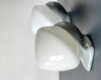 Large IFÖ sconce &quot;6030&quot; by Stig Carlsson Milk colored glass shade - light grey porcelain base. Midcentury modern.
